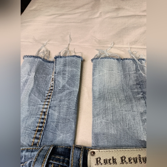 Rock Revival Distressed Thrash Grunge Blue Designer Jeans (#259) - Picture 10 of 11